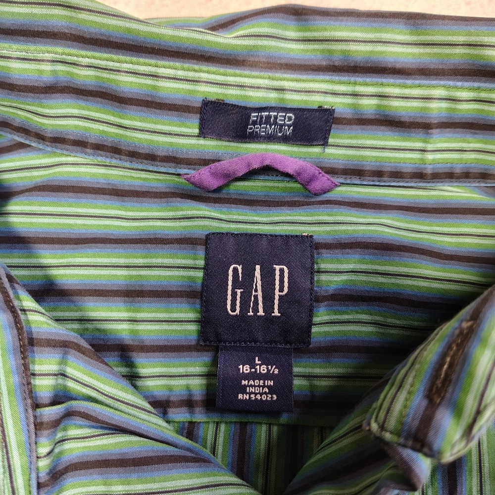 GAP Button Down Shirt Mens L Green Blue Striped Fitted Premium 100% Cotton - Picture 5 of 11